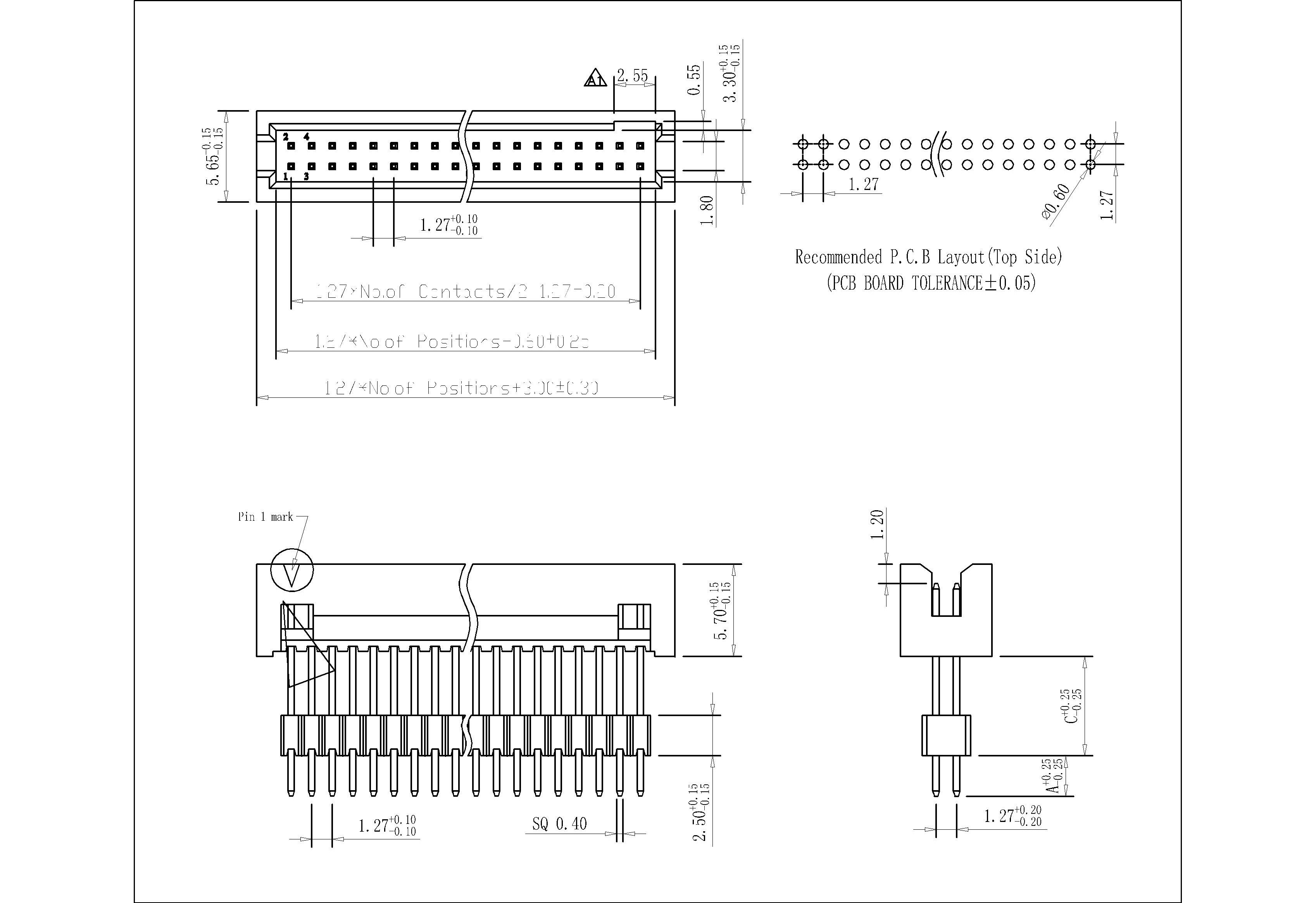 BHAS02 1.27 mm Box Header180°H=5.7Add Housing
