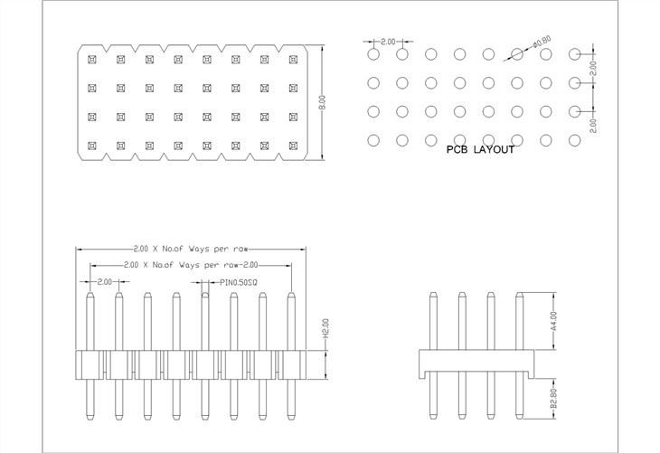 2.00mm Pin Header Four Row Straight Type